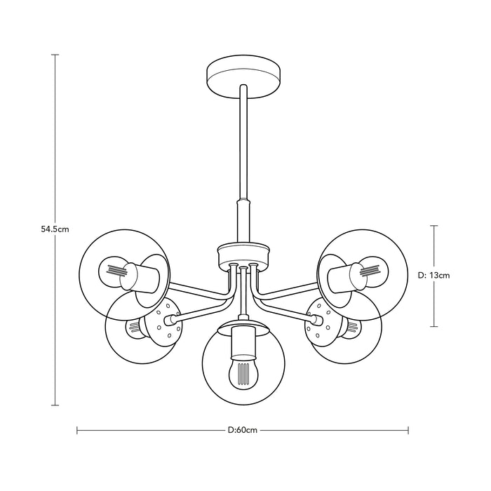 Lámpara de Techo Sputnik Negro Mate E27 40w 5 Luces