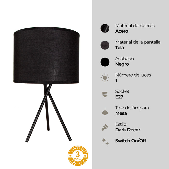 Lámpara de Mesa  Negro Mate  E27  40W 1 Luz