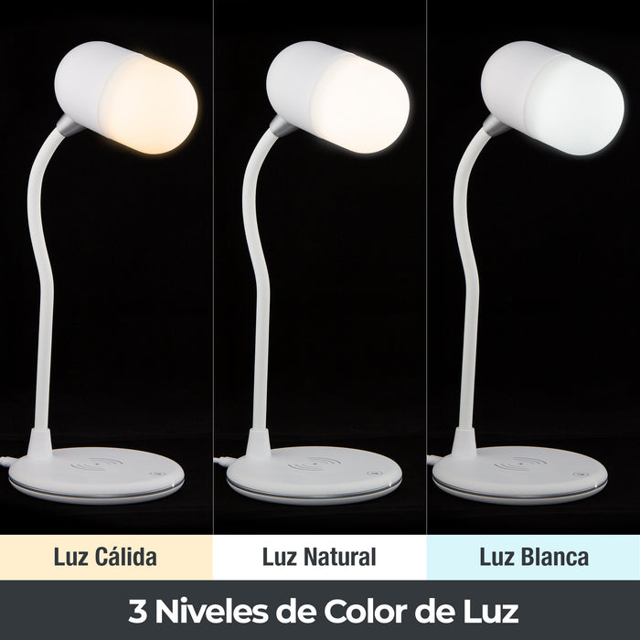 Lámpara de Escritorio LED, cargador Inalámbrico, Altavoz